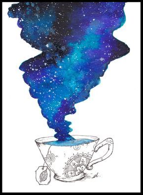 Cosmos Drawing, 365 Days Of Art, Watercolor Teacup, Galaxy Drawings, Inspiration Crafts, Cosmos Art, Space Drawings, Ink And Watercolour, Watercolor Galaxy