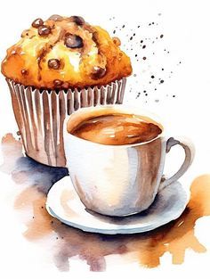 Watercolour Coffee Painting, Urban Portraits, Coffee Watercolor, Coffee Cup Art, Watercolor Beginner, Food Clipart, Coffee Painting, Kids Watercolor, Cake Logo