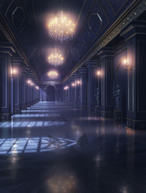 Ikemen Prince | Background | Obsidian Castle Corridor - Night Time Obsidian Castle, Prince Background, Castle Corridor, Ikemen Prince, Inside Castles, Royal Background, Castle Rooms, Castle Background, Anime Places