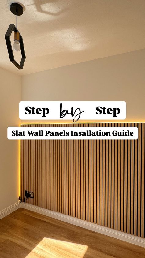 E Okodaso - Vee |Home Decor || DIY Home Projects || Gardening | ⚡️S L A T W A L L P A N E L L I N G G U I D E⚡️ This is BEST wall to install your Slat wall panels to reduce damaging your wall should... | Instagram Wall Of Wooden Slats, Slat Panelling Living Room, Bedroom Slat Wall, Wood Panelling Walls, Acoustic Slat Wall, Slat Wall Panel, Diy Home Projects, Wood Slat Wall, My Home Office