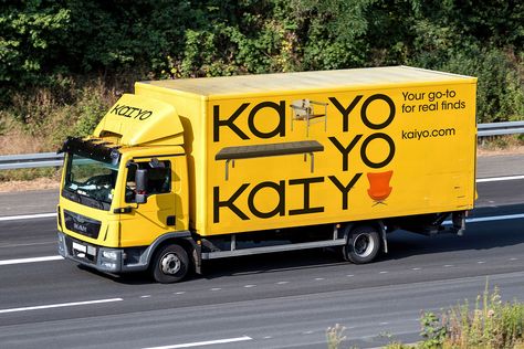 Visual identity and van livery by Pentagram's Natasha Jen for furniture resellng platform Kaiyo Paula Scher, Visual Journal, Minimal Web Design, Truck Design, Graphic Design Projects, Retail Furniture, Geometric Lines, 로고 디자인, Diy Furniture Plans