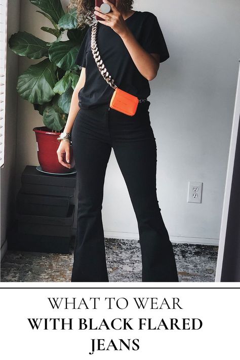 What to wear with black flared jeans | With Images Black Jeans Outfit Flare, Black Flared Jeans Outfit Summer, Flair Jeans Outfit Casual, Flare Jeans Outfit Night Out, How To Wear Black Flare Jeans, Black Jeans Outfit 2024, Black Flare Jeans Outfit Summer, Black Flare Jeans Outfit Night Out, Bootcut Black Jeans Outfit