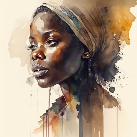 Black Woman Watercolor, African Portraits Art, Watercolor Face, Watercolor Art Face, Jack Of All Trades, Watercolor Portrait Painting, Watercolor Paintings Nature, Afrique Art, African Paintings