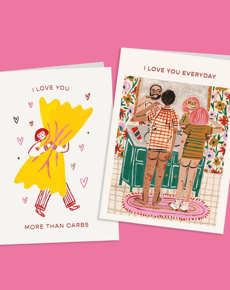 A few Valentine's Day cards available from @ohhdeer ! . . . #valentinesday #marriage #carbs #greetingcards Cute Postcard Ideas, Business Card Ideas Design, Birthday Postcard Design, Valentine’s Day Cards, Scrapbook Cards Ideas, Birthday Card Illustration, Cards Illustration, Cute Valentines Card, Valentine Poster