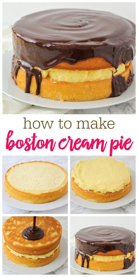 Boston Cream Cake, Γενέθλια Mickey Mouse, Soft Cake, Dessert Parfait, Homemade Custard, Family Cake, Boston Cream Pie, Cream Pie Recipes, Boston Cream