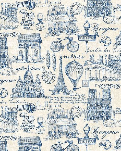 French Fabric Pattern, Blue French Aesthetic, French Blue Aesthetic, French Blue Wallpaper, French Background, French Collage, French Vacation, French Landmarks, Blue Scrapbook