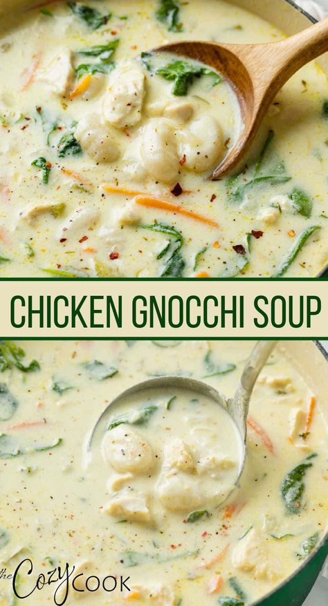 Creamy Chicken And Gnocchi, Olive Garden Chicken Gnocchi Soup Recipe, Chicken And Gnocchi, Chicken Gnocchi Soup Recipe, Gnocchi Recipes Soup, Gnocchi Dishes, Chicken Gnocchi Soup Olive Garden, Comfort Soup Recipes, Chicken Gnocchi