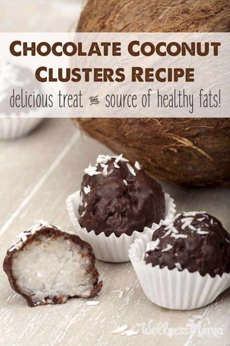 Chocolate Coconut Clusters Recipe | Wellness Mama Chocolate Coconut Clusters, Coconut Clusters Recipe, Mom Snacks, Clusters Recipe, Keto Beginner, Coconut Clusters, Gf Treats, Almond Joy Bars, Coconut Recipe