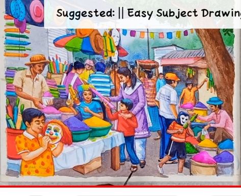 Holi Scene Drawing, Senior Drawing, Subject Drawing, Exam Drawing, Holi Drawing, Figures Drawing, Students Drawing, Village Scene Drawing, Elementary Drawing