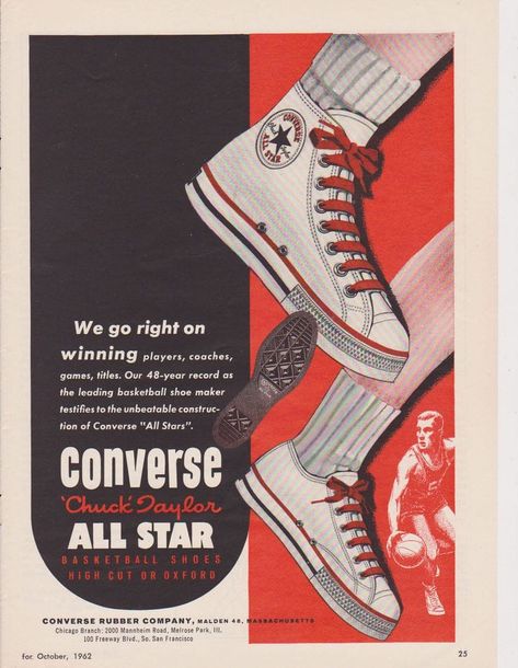 Converse Basketball Shoes, Converse Basketball, 1960s Magazine, Converse Vintage, Shoe Advertising, Shoes Print, Shoe Poster, Vintage Converse, Magazine Ad