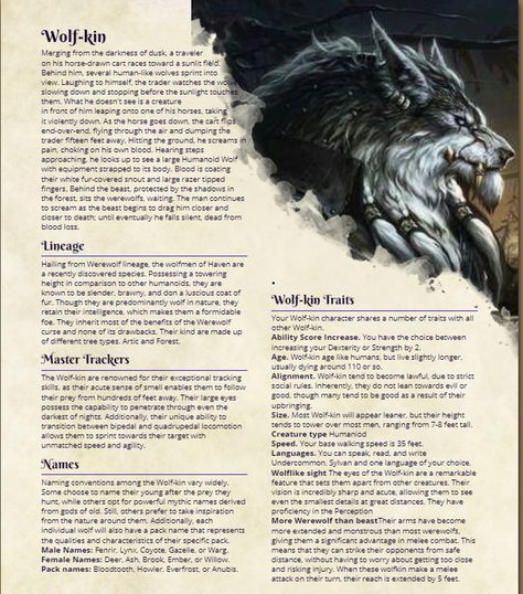 Wolf Race Dnd, Dnd Felis Race, Different Fantasy Races List, Dnd Humanoid Races, Dog Race Dnd, Dnd Animal Race, Dungeons And Dragons Homebrew Races, Dnd Races List, Dnd Homebrew Races 5e