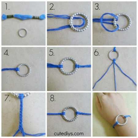 Circle Bracelet Tutorial Couture, Diy Bracelets With String, Diy Bracelets Tutorials, Embroidery Bracelets, Jewelry Diy Bracelets, Circle Bracelet, Button Bracelet, Thread Bracelets, Diy Bracelets Easy