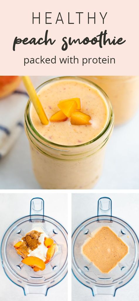 Summer Protein Smoothie, Healthy Peach Smoothie, Protein Breakfast Smoothie, Peach Smoothie Recipes, Green Breakfast Smoothie, Green Breakfast, Peach Smoothie, Protein Shake Smoothie, Protein Smoothie Recipes