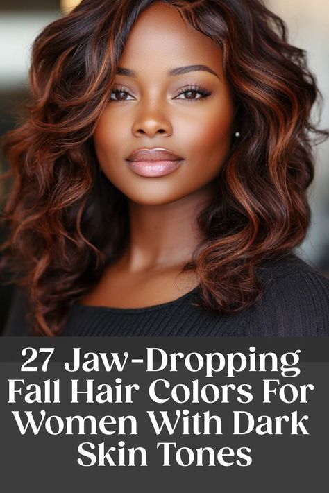 27 Jaw-Dropping Fall Hair Colors For Women With Dark Skin Tones Fall Hair For Dark Skin, Fall Color Natural Hair Black Women, Fall Hair Color Trends For Black Women, Cooper Hair Color In Dark Skin, Pretty Hair Color For Dark Skin Women, Caramel Brown On Black Hair, Chocolate Brown Hair Copper Highlights, Dark Hair Gray Coverage, Fall Hair Color For African Americans