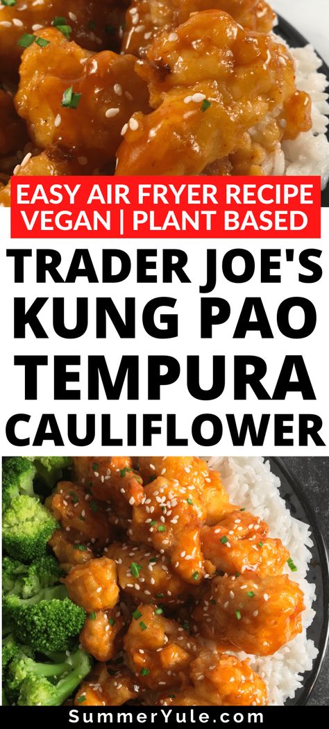 Cauliflower Tempura Recipe, Kung Pao Cauliflower Air Fryer, Tempura Cauliflower Recipes, Tempura Cauliflower Air Fryer, Trader Joe Air Fryer Recipes, Air Fryer Trader Joes, Air Fryer Tempura, Cauliflower Tempura, Cauliflower Air Fryer