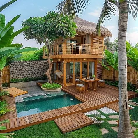 Small Resort Ideas, Bahay Kubo, Bamboo House Design, Small Wooden House, Cottage Style House Plans, Casa Country, Rest House, Beautiful House Plans, Tropical House