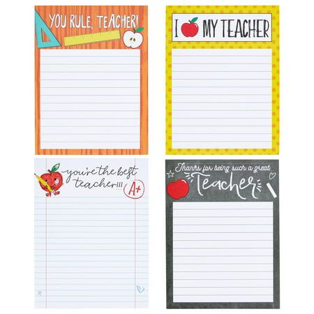 Item Description Are you looking for the perfect way to show appreciation to your favorite teacher? Our set of 4 cute teacher notepads is a great Teachers Day gift that is sure to make them smile. Each of the lined notepads features a different fun quote on the top, including You Rule, Teacher! Youre the Best Teacher! and Thanks for Being Such a Great Teacher. These mini note pads are just the right size; at 4x5 inches, they are perfect for fitting in a desk drawer, planner, folder, tote bag, ba Teacher Stationary, Sticky Notes Book, Teacher Notepad, Mini Note, Teachers Day Gifts, Desk Drawer, Note Pads, Classroom Gifts, Cute Notebooks