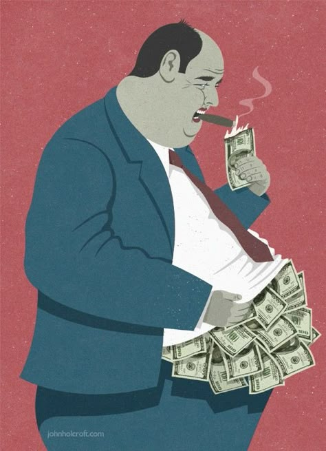 Graphics & Illustration | John Holcroft Corruption Poster, Money Poster, Belly Art, Satirical Illustrations, Visual Metaphor, Scott Campbell, Social Art, Conceptual Illustration, Meaningful Art