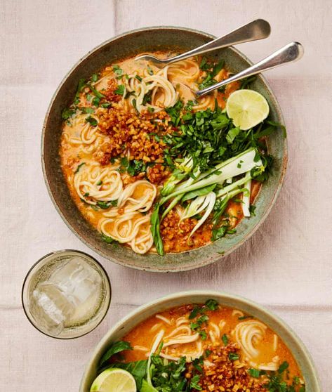 Meera Sodha’s vegan recipe for peanut butter ramen | Noodles | The Guardian Peanut Butter Ramen Noodles, Butter Ramen Noodles, Spicy Coconut Curry, Peanut Butter Ramen, Meera Sodha, Vegan Asian Recipes, Vegan Peanut Butter, Savoury Recipes, Ramen Recipes