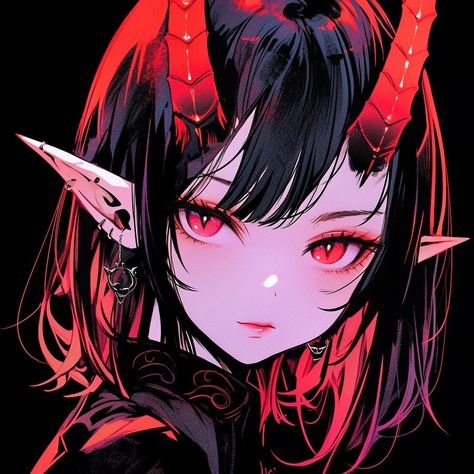 Anime Demon Pfp, Demon Pfp, Pfp Red, Sketch Doodles, Profile Ideas, Alt Girls, Illustration Sketches, Creepy Cute, Profile Pic