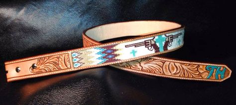 Bucking Beads - find them on Facebook Beaded Belts Western, Beaded Belts Patterns, Beaded Belts, Belts Western, Bead Looming, Beaded Hat Bands, Leather Beads, Cowgirl Belts, Beaded Braclets