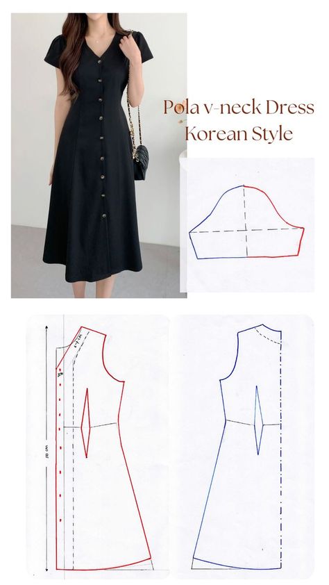 Unlock a world of creativity with our comprehensive sewing patterns download. Get instant access to a vast library of designs, from classic to trendy, to craft stunning garments and home decor items.. #patternsforsewing #free #sewing Korean Dress Pattern Sewing, Midi Dress Pattern Sewing, Drafting Dress Patterns, Free Style Dress, V Neck Dress Pattern, Korean Midi Dress, Korean Dress Style, Pola Dress, Sewing Dress Patterns