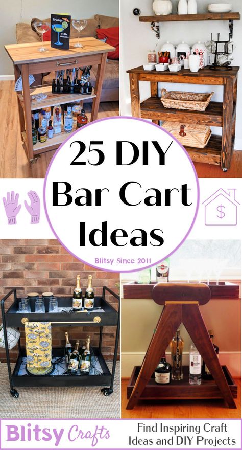 25 Inexpensive DIY Bar Cart Ideas Anyone Can Make Diy Drink Cart, Rolling Bar Cart Diy, Bar Cart Hack, Small Bar Cart, Wine Bar Cart, Bar Cart Ideas, Home Bar Cart, Diy Cocktail Bar, Wooden Bar Cart