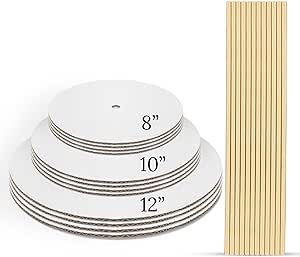 FromJennWithLove Cake Cardboard Rounds - Includes 8", 10", 12" Cake Boards with 12" x 0.25" Bamboo Dowels, Tier Cake Stacking Kit, Cake Dowels for Tiered Cakes, Cake Decorating Supplies Cake Stacking, Cake Dowels, 12 Cake, Cake Boards, Tier Cake, Cake Decorating Supplies, Tiered Cakes, Home Decor Furniture, Cake Decorating