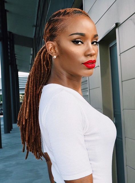 28 Instagram-Worthy Hairstyles To Try In February+#refinery29 Leda Muir, Dreadlock Styles, Girls With Dreads, Twisted Hair, Short Locs Hairstyles, Faux Locs Hairstyles, Dreads Styles, Dread Hairstyles, Dreadlock Hairstyles