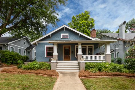 Craftsmen Exteriors, 1920s Bungalow Exterior, Bright Front Doors, Craftsman Porch, 1920s Bungalow, Craftsman Style Bungalow, Bungalow Cottage, Legend Homes, Craftsman Interior