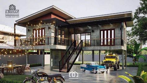 House Two Story, House Interior Modern, Elevated House Design, Stilt House Plans, Elevated House Plans, Modern Loft House, L Shaped House Plans, Elevated House, Raised House