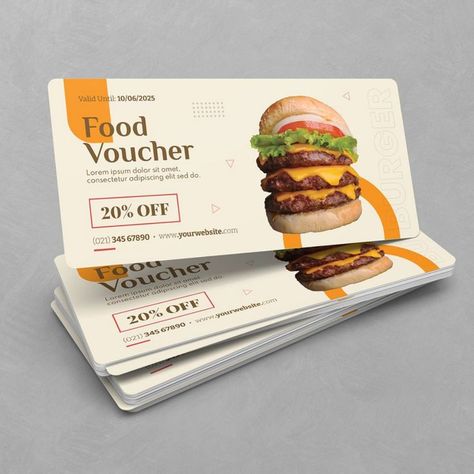 Minimalist Food Gift Voucher Corporate Identity Tickets Design, Minimalist Food, Food Vouchers, Gift Voucher Design, Voucher Design, Restaurant Poster, Graphic Design Brochure, Visiting Card Design, Ticket Design