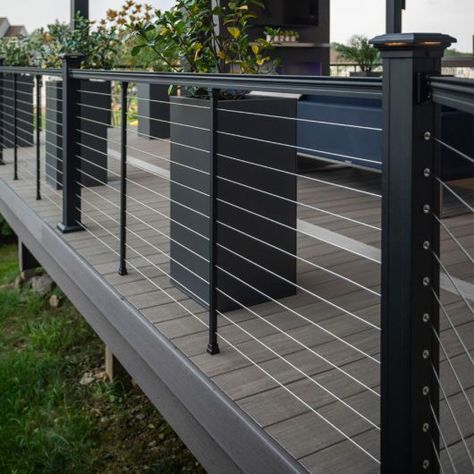 Patios Ideas Backyard, Patios Ideas, Cable Railing Deck, Stair Kits, Deck Remodel, Patio Railing, Deck Railing Design, Cable Railing Systems, Modern Deck