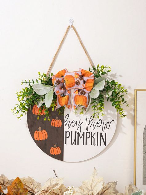 1Pc  Pumpkin Front Door Sign, Fall Welcome Sign With Bow And Greenery Leaves Gift, Porch Door Wreath, Wood Door Hanger, For Thanksgiving Garden Porch Multicolor    Wood     Home Decor, size features are:Bust: ,Length: ,Sleeve Length: Fall Welcome Sign, Porch Door, Sunflower Crafts, Welcome Signs Front Door, Halloween Front Doors, Wood Door Hanger, Welcome Door Signs, Porch Doors, Front Door Sign