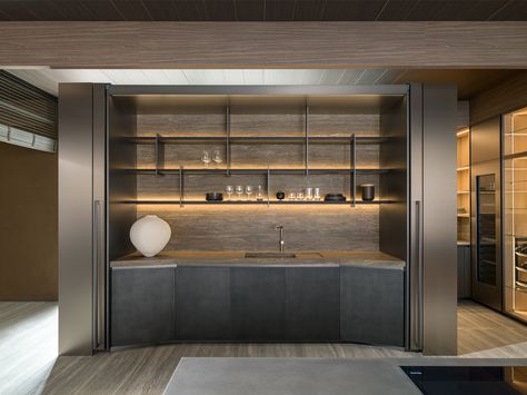 Kitchens for small spaces: Conceal and Reveal Sliding Door Mechanism, Closed Kitchen, Yabu Pushelberg, Kitchen Range, Small Space Kitchen, Space Room, Kitchen Fittings, Folding Doors, Italian Furniture