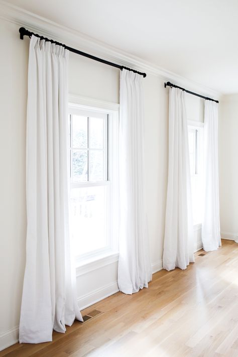 Ikea Curtain Rod, White Curtains Black Rod, Restoration Hardware Curtains, Ikea Curtain Rods, White Slipcover Sofa, Cheap Curtain Rods, Black Curtain Rods, Bedroom Ideas For Small Rooms Cozy, Curtains Living Room Modern