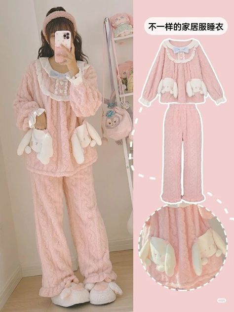 Sanrio Outfit Aesthetic, Sanrio Outfits, Kawaii Pajamas, Pajama Fashion, Cute Pjs, Pajama Outfits, Cute Sleepwear, Pastel Outfit, Off Shoulder Fashion