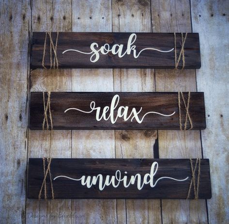 Buy | soak relax unwind Spa Sign, Rustic Bathroom Wall Decor, Rustic Farmhouse Bathroom, Signs Diy, Rustic Wooden Sign, Rustic Bathroom Decor, Diy Wood Signs, Bathroom Spa, Rustic Wood Signs