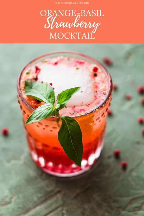 Strawberry Basil Mocktail, Strawberry Mocktail Non Alcoholic, Alcoholic Summer Drinks, Basil Strawberry, Strawberry Mocktail, Fresh Squeezed Orange Juice, Strawberry Cocktails, Squeezed Orange Juice, Recipe For Teens