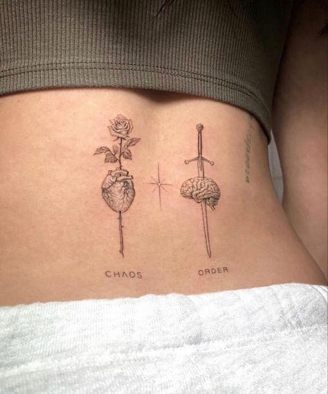 Chaos And Order Tattoo, Order Tattoo, Psychology Tattoo, Anatomical Tattoos, Chaos Tattoo, Brain Tattoo, Chic Tattoo, Tattoo Style Drawings, Dope Tattoos