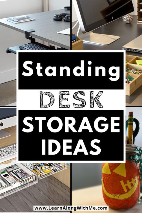 Standing Desk With Ikea Drawers, Tresanti Desk Setup, Uplift Desk Home Office Ideas, Desktop Storage Ideas, Standing Desk Organization Ideas, Standing Desk Cable Management, Standing Desk Storage Ideas, Standing Desk Setup Ideas, Standing Desk Setup Home Office