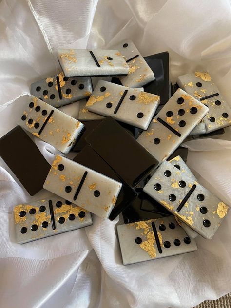 Goldflake Resin Domino Set - Etsy Domino Candles, Craft With Resin Game, Custom Made Dominos, Domino Art Coasters, Custom Dominoes, Domino Set, Gold Flake, Diy Resin Projects, Mixed Media Crafts