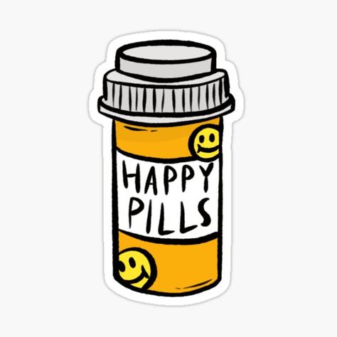 Happy Pills Art, Doctors Stickers, Med Stickers, Shrinky Dink Art, Doctor Stickers, Bottle Tattoo, A Birthday Present, Dark Sense Of Humor, Love Express