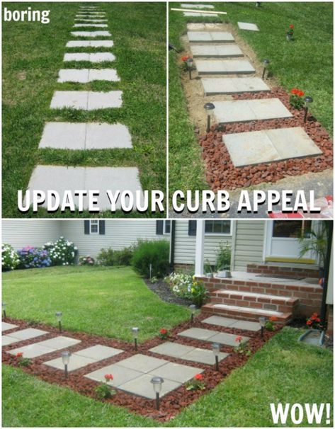 Creative Ways to Increase Curb Appeal on A Budget - Lava Rock Pavers - Cheap and Easy Ideas for Upgrading Your Front Porch, Landscaping, Driveways, Garage Doors, Brick and Home Exteriors. Add Window Boxes, House Numbers, Mailboxes and Yard Makeovers http://diyjoy.com/diy-curb-appeal-ideas Diy Curb Appeal, Have Inspiration, Budget Backyard, Diy Home Decor On A Budget, Tropical Landscaping, Easy Home Decor, Bastille, Diy Backyard, Outdoor Projects