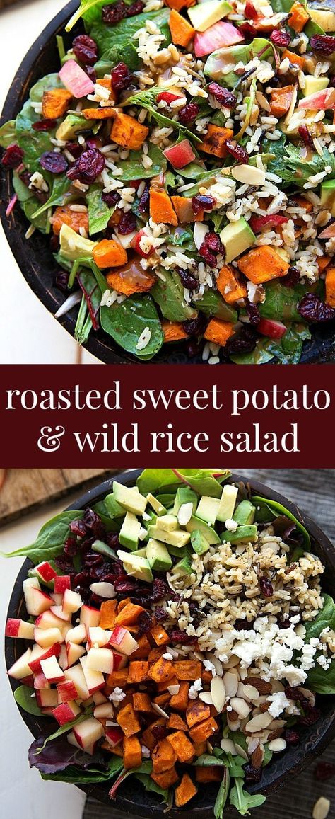 Seasoned Wild Rice, Thanksgiving Salad, Wild Rice Salad, Salad Mixed Greens, Roasted Sweet Potato, Healthy Thanksgiving, Balsamic Dressing, Salad With Sweet Potato, Rice Salad