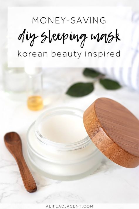 DIY Sleeping Mask. Save money on expensive nighttime beauty products. Wake up to dewy, glowing skin with this easy homemade sleeping mask! Inspired by Korean skin care, this overnight face mask helps keep your skin moisturized all night long. It won’t clog pores, and it contains no fragrances, essential oils, or coconut oil. Suitable for dry, sensitive, and mature skin types. #alifeadjacent Diy Sleeping Mask, Korean Sleeping, Diy Overnight Face Mask, Dry Skin Diy, Sleeping Masks, Overnight Face Mask, Mask For Dry Skin, Baking Soda Shampoo, Korean Skin Care