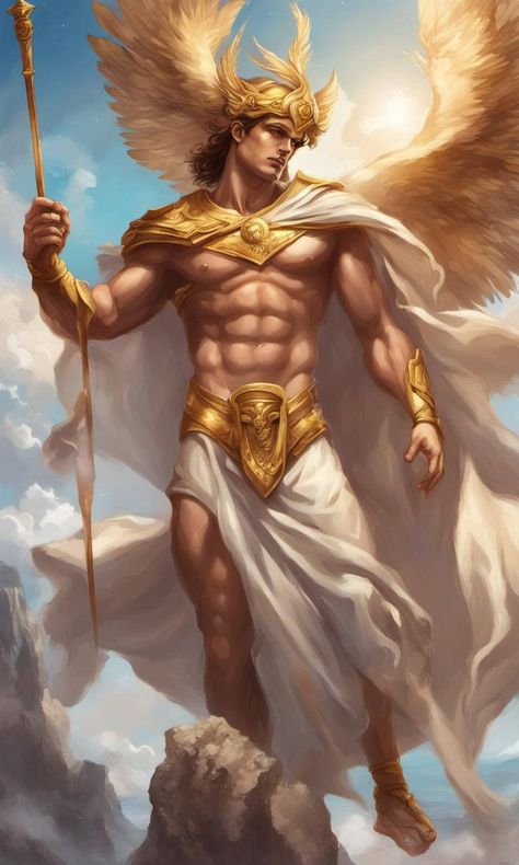 Hermes / Mercury Hermes Mythology, Hermes And Apollo, Greek Mythical Creatures, Hermes Mercury, Greek God Costume, Elizabeth Kubler Ross, Male Angels, Greek Mythology Gods, God Artwork