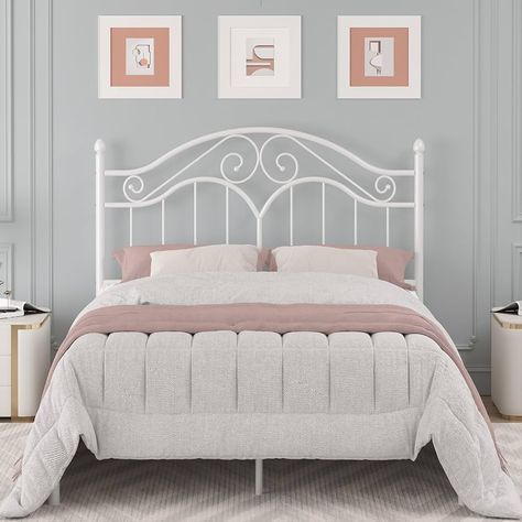 Amazon.com: Elephance Twin Size Metal Bed Frame with Vintage Headboard, Twin Bed Frames for Kids with Storage Space, No Box Spring Needed, Easy Assembly : Home & Kitchen White Metal Bed Frame, Queen Size Metal Bed Frame, Beautiful Bedroom Inspiration, Vintage Headboard, White Metal Bed, Queen Metal Bed, Vintage Headboards, Headboard Decor, Bedroom Renovation