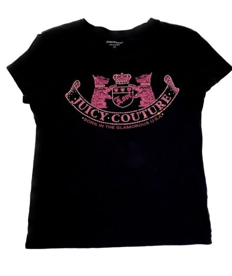 Juicy Couture 2000s, 2000s Shirts, 2000s Fashion Outfits Party, Clothes Lookbook, 2000s Fashion Inspiration, Plain Black T Shirt, Y2k Shirts, Mcbling Fashion, 2000s Clothing