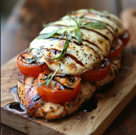 Grilled Chicken Caprese Salad, Grilled Chicken Caprese, Chicken Caprese Salad, Hasselback Chicken, Chicken Caprese, Caprese Chicken, Pasta Primavera, Balsamic Reduction, Roasted Asparagus